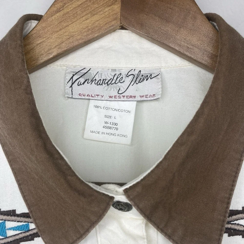 Vintage Panhandle Slim Western Shirt Women Large Cotton‎ Embroidered Aztec